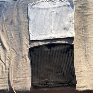 Two White and Black Ribbed Tube Tops